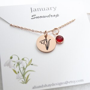 January birth flower necklace, January necklace, January jewelry, January siam necklace, January birthday necklace, January birthday gift