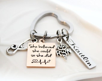 Personalized Nurse Graduation Keychain, Engraved Name & Quote