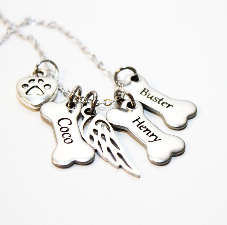 Dog Name Necklace Dog Bone Name Necklace Personalized Dog Etsy