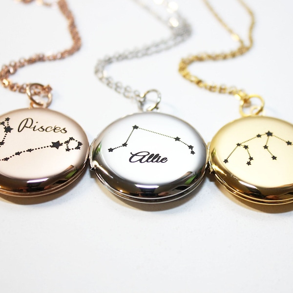 zodiac necklace, zodiac locket necklace, rose gold zodiac necklace, zodiac constellation necklace, personalized zodiac necklace, zodiac