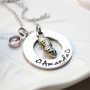 peanut necklace, personalized peanut necklace, peanut name necklace, peanut jewelry, peanut name jewelry, peanut theme necklace