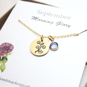 September birth flower necklace, September necklace, September jewelry, September sapphire necklace, september birthday necklace, September image 1