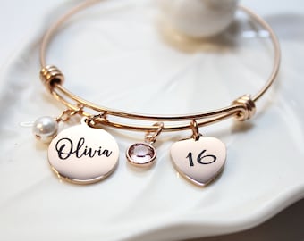 rose gold 16th birthday bracelet, 16th rose gold bracelet, 16 rose gold bracelet, 16 birthday name bracelet rose gold, rose gold 16th