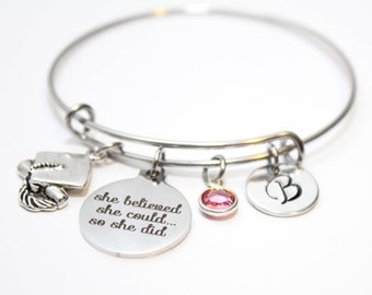 graduation gift, personalized graduation gift, graduation theme gift, graduation bracelet, graduation bangle, graduation charm bracelet