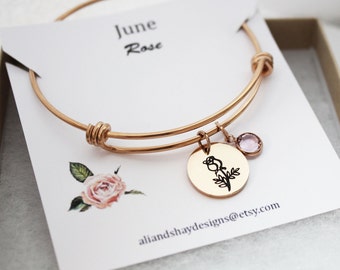 June bracelet, June birth month bracelet, June birth flower bracelet, June jewelry, June birthstone bracelet, month of June bracelet, June