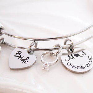 Personalized Bride Bangle, Initials & Date, Stainless Steel Wedding Jewelry