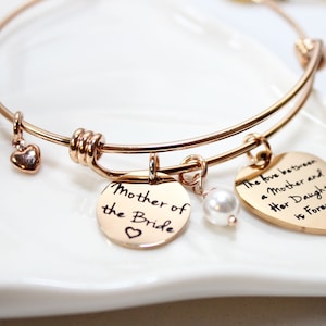 Personalized Mother of the Bride Bracelet, Stainless Steel Charm Bangle