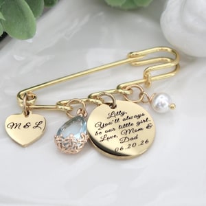 something blue wedding pin, bouquet pin with custom charm, something blue gift for bride, bridal bouquet pin, wedding gift from mom, bride