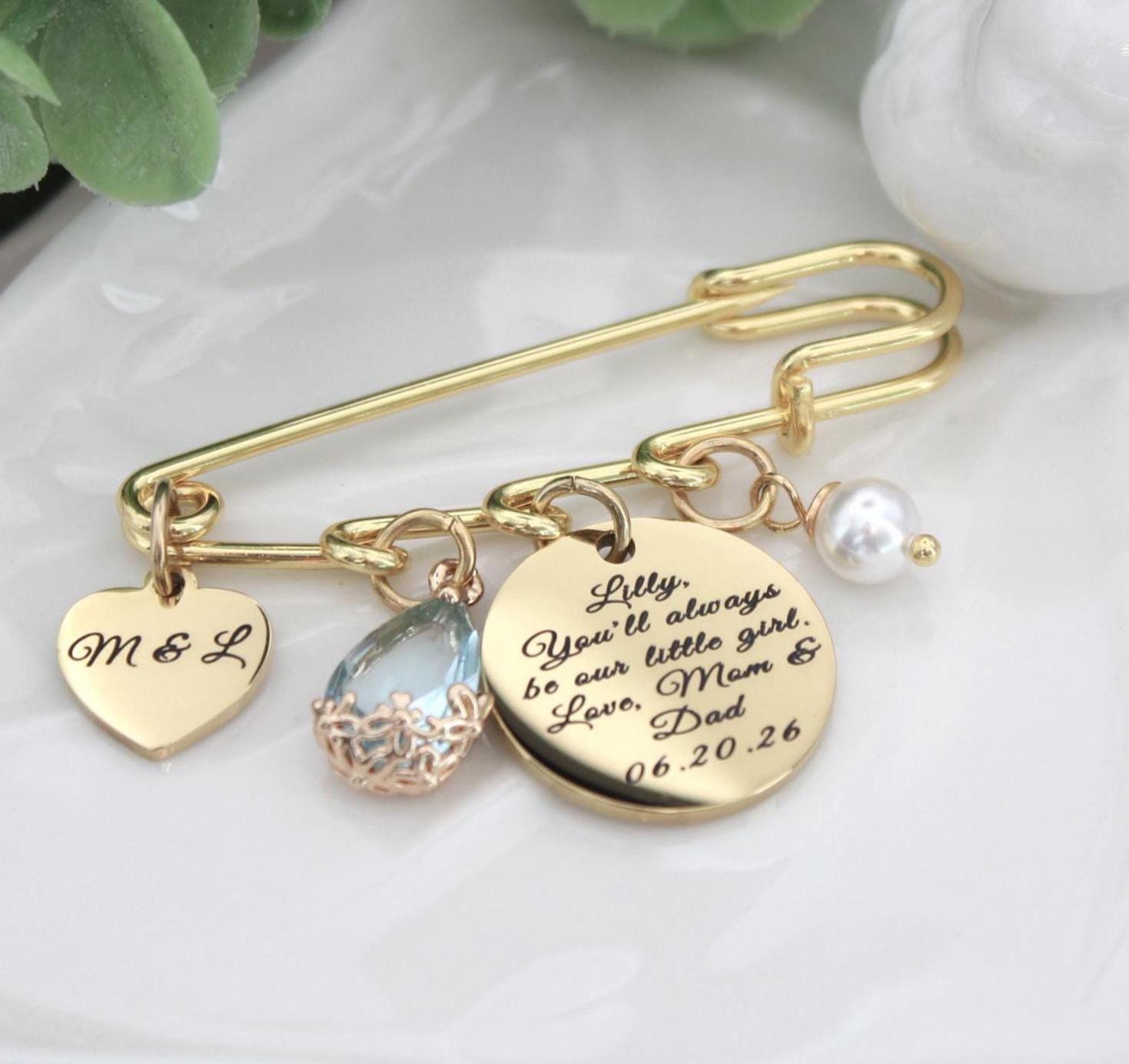 something blue wedding pin, bouquet pin with custom charm, something blue gift for bride, bridal bouquet pin, wedding gift from mom, bride