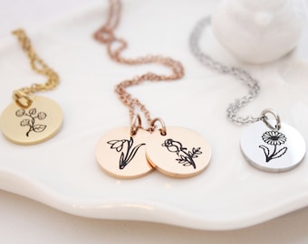 birth flower necklace, birth flower silver necklace, birth flower gold necklace, personalized birth flower necklace, birth flower jewelry