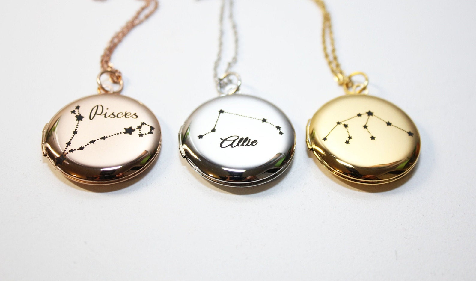 Zodiac Necklace Zodiac Locket Necklace Rose Gold Zodiac Etsy