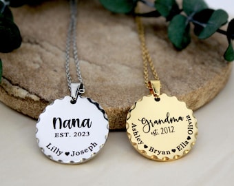 Personalized Grandma Necklace, Grandchildren Names, Stainless Steel Keepsake
