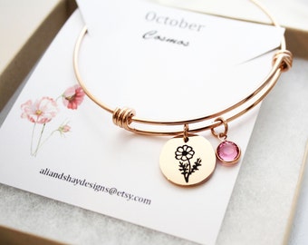 October bracelet, October birth month bracelet, October birth flower bracelet, October jewelry, october birthstone bracelet, rose October