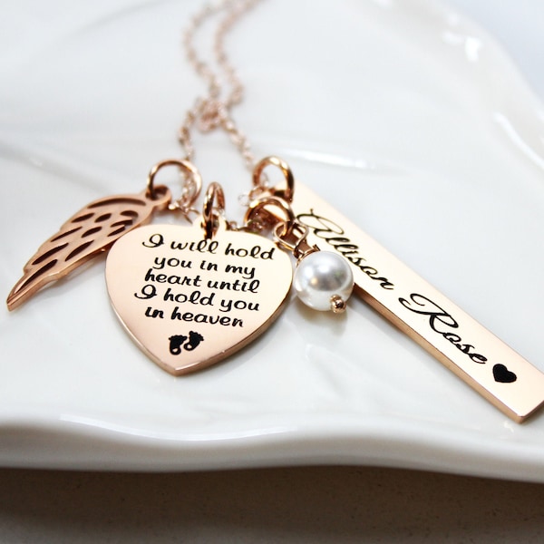 memorial necklace, memorial angel wing necklace, memorial name necklace with date, memorial jewelry, memorial necklace gift, memorial