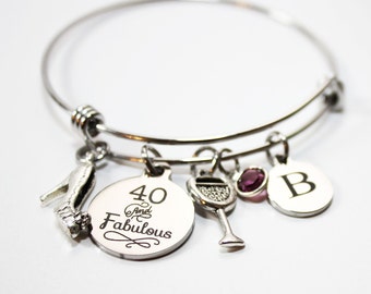 40th birthday bracelet, 40th birthday charm bracelet, 40th birthday jewelry, 40th birthday gift, initial 40th birthday bracelet, 40th gift