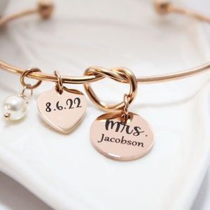 bride bracelet, personalized bride bracelet, bride date bracelet, bride initials bracelet, bride jewelry, bride gift, bride bangle, bride image 1