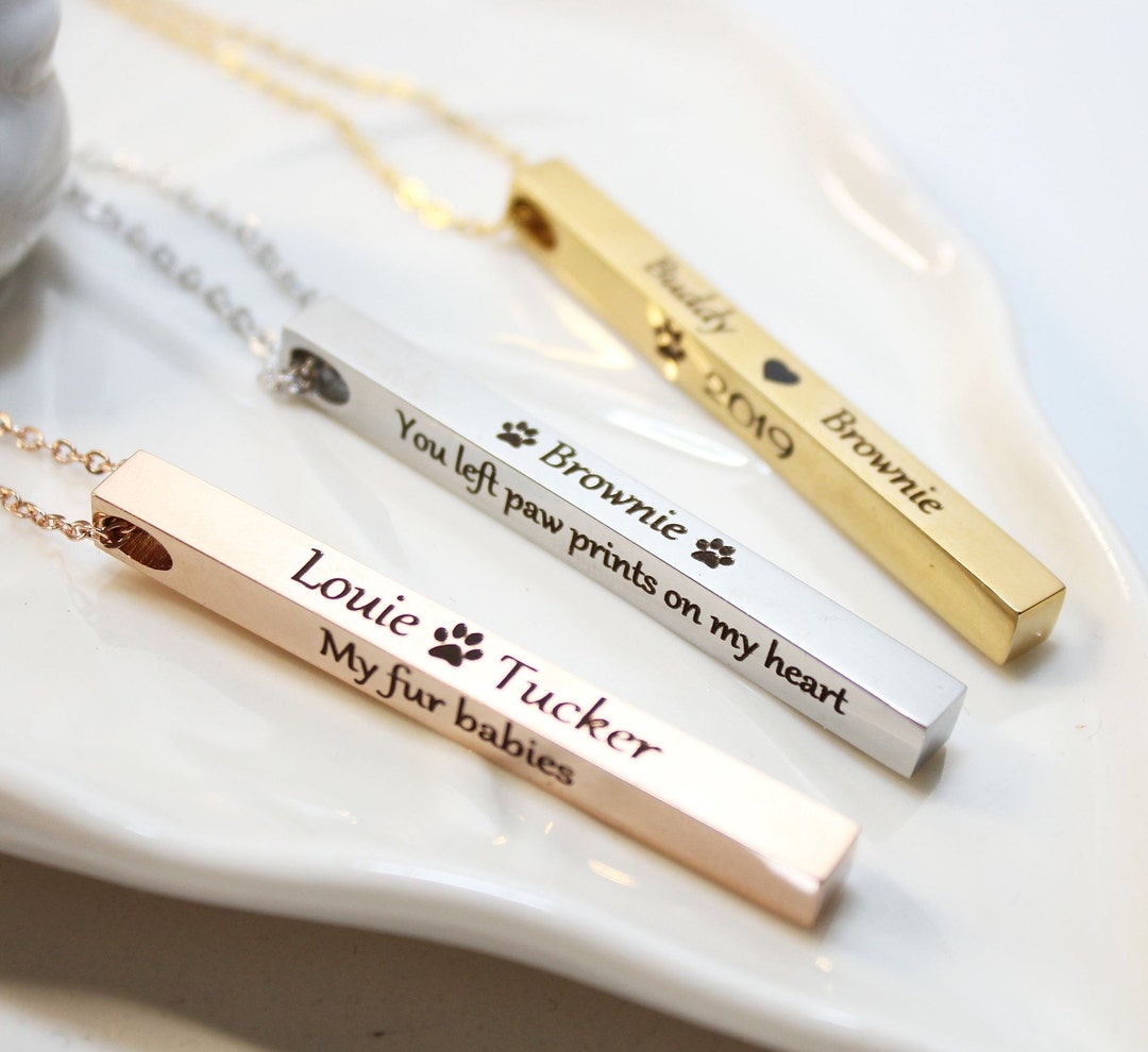 Dog Name Necklace, Personalized Dog Necklace, Dog Bar Necklace, Gold