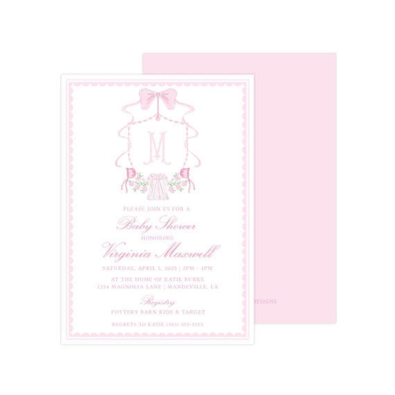 Printable Baby Girl Shower Invitation, Heirloom Girl Baby Shower Invitation, Baby Girl Crest, Girl Baby Shower Template | PRINTING AVAILABLE