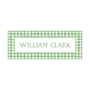 Personalized Name Labels for Kids | 1&quot;x2.625&quot; Stickers | Water Resistant Labels, Vinyl Labels | School Supply Labels | Green Gingham