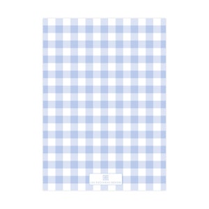May include: A light blue gingham pattern background with the text "Lisa Buchanan Designs" in white at the bottom.