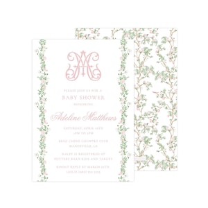 Printable Chinoiserie Baby Shower Invitation, Girl Baby Shower, Grandmillennial Baby Shower, Chinoiserie Invitation | PRINTING AVAILABLE
