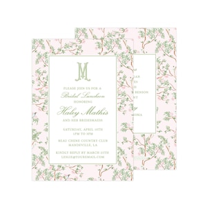 Printable Chinoiserie Bridal Luncheon Invitation, Grandmillennial Invitation, Chinoiserie Invitation Template | PRINTING AVAILABLE image 1