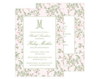 Printable Chinoiserie Bridal Luncheon Invitation, Grandmillennial Invitation, Chinoiserie Invitation Template | PRINTING AVAILABLE