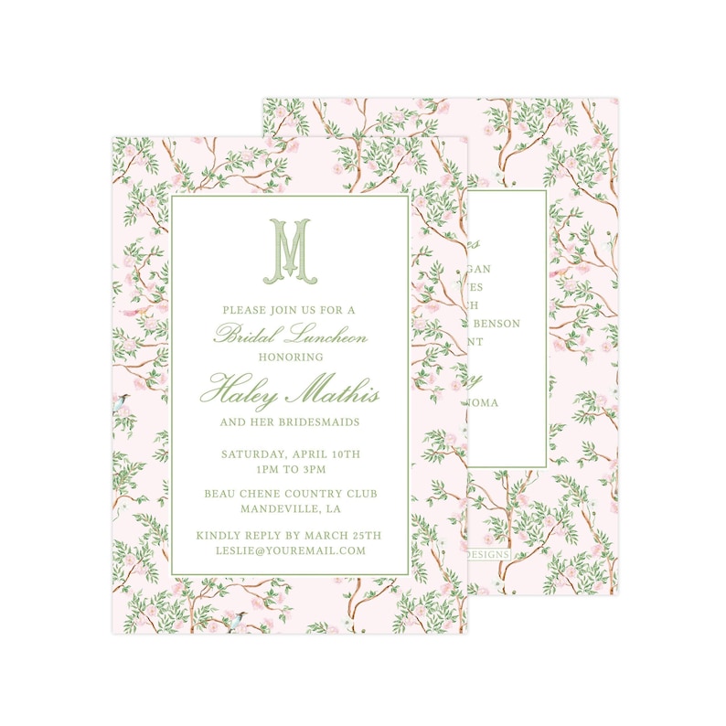 Printable Chinoiserie Bridal Luncheon Invitation, Grandmillennial Invitation, Chinoiserie Invitation Template | PRINTING AVAILABLE image 1
