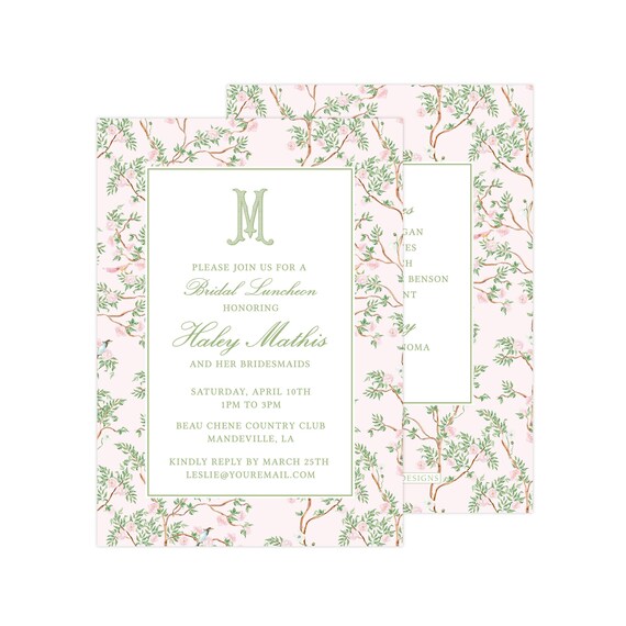 Printable Chinoiserie Bridal Luncheon Invitation, Grandmillennial Invitation, Chinoiserie Invitation Template | PRINTING AVAILABLE