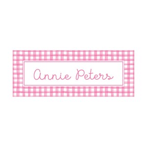 Personalized Name Labels for Kids | 1&quot;x2.625&quot; Stickers | Water Resistant Labels, Vinyl Labels | School Supply Labels | Pink Gingham