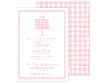 Invitación de cumpleaños con pastel rosa para imprimir, plantilla de invitación de primer cumpleaños rosa, plantilla de invitación con pastel rosa, niña / IMPRESIÓN DISPONIBLE