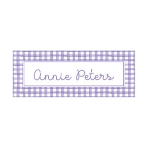 Personalized Name Labels for Kids | 1&quot;x2.625&quot; Stickers | Water Resistant Labels, Vinyl Labels | School Supply Labels | Purple Gingham