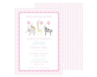 Party Animals Invitation, Party Animals Invitation Template, Party Animals Invitation, Girl Birthday Invitation Template, Instant Download