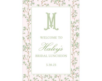 Placa de boas-vindas para chá de panela em estilo Chinoiserie (24x36), Placa para chá de bebê, Placa de casamento, Placa de boas-vindas para a geração Grandmillennial
