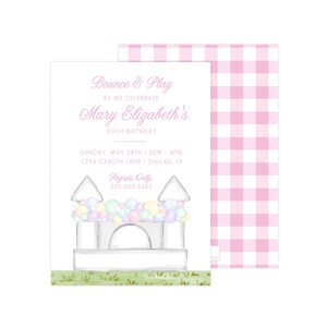 Printable Bounce House Birthday Invitation, Pink And White Bounce House Birthday Template, Bounce House Birthday Invite | PRINTING AVAILABLE