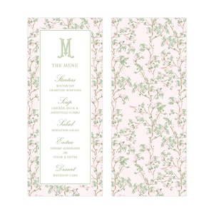 Printable Chinoiserie Bridal or Baby Shower Menu, Grandmillennial Invitation, Chinoiserie Invitation Template | PRINTING AVAILABLE