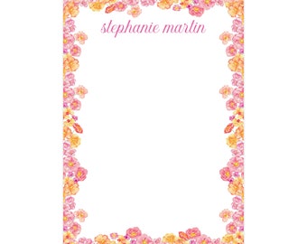 Personalized Floral Note Pad, Custom Notepad, Monogrammed Notepad, Women's Stationery, Hostess Gift, Bridesmaid Gift