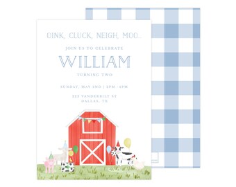 Printable Boy Farm Birthday Invitation, Boy Farm Birthday Invitation Template, First Birthday Farm Invitation Template | PRINTING AVAILABLE