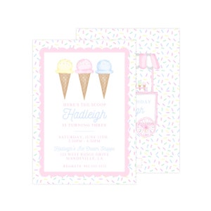 Printable Ice Cream Invitation, Ice Cream Invitation Template, Ice Cream Party Invite, Girl Birthday Ice Cream Invite | PRINTING AVAILABLE
