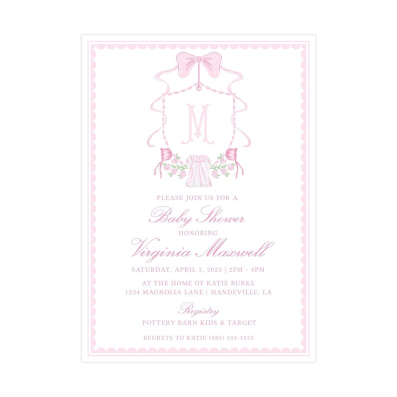 Printable Baby Girl Shower Invitation, Heirloom Girl Baby Shower Invitation, Baby Girl Crest, Girl Baby Shower Template | PRINTING AVAILABLE image 2