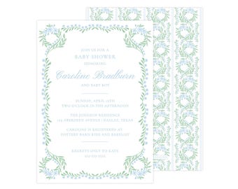 Afdrukbare bloemen babyshoweruitnodiging, uitnodiging Grandmillennial, aquarel bloemenuitnodiging, jongensbabyshower | AFDRUKKEN BESCHIKBAAR