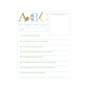 Editable All About My Teacher Letter, Printable All About My Teacher Questions, End Of School Gift, Girl End Of School Printable