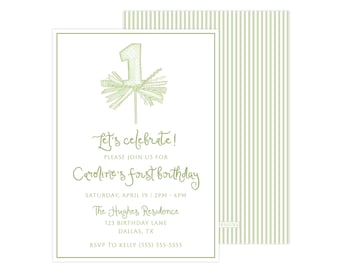 Printable First Birthday Invitation, Green First Birthday Invitation, First Birthday Invite Template, Boy 1st Birthday | PRINTING AVAILABLE