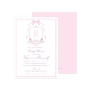 Printable Baby Girl Shower Invitation, Heirloom Girl Baby Shower Invitation, Baby Girl Crest, Girl Baby Shower Template | PRINTING AVAILABLE image 1