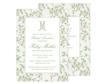 Printable Chinoiserie Bridal Luncheon Invitation, Grandmillennial Invitation, Chinoiserie Invitation Template | PRINTING AVAILABLE