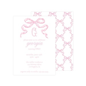 Printable Pink Bow Invitation, Pink Bow Invitation Template, Bow Invitation Template, Girl Birthday Invitation Template | PRINTING AVAILABLE