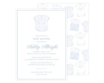 Printable Boy Baby Shower Invitation, Heirloom Baby Boy Shower Invite, Baby Boy Shower Invitation, Blue Baby Shower | PRINTING AVAILABLE