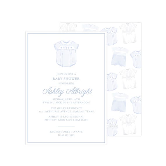 Printable Boy Baby Shower Invitation, Heirloom Baby Boy Shower Invite, Baby Boy Shower Invitation, Blue Baby Shower | PRINTING AVAILABLE
