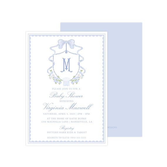 Printable Baby Shower Invitation, Girl Heirloom Baby Shower Invitation, Baby Girl Shower Invitation, Pink/Blue Invite | PRINTING AVAILABLE