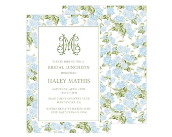 Printable Floral Bridal Invitation, Baby Shower Invitation, Hydrangea Invitation, Floral Invitation, Bridal Invite | PRINTING AVAILABLE